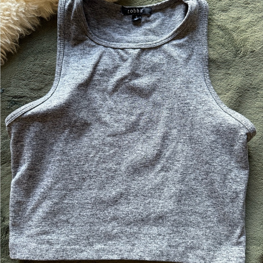 Zobha Gray Fitted Crop Tank Top